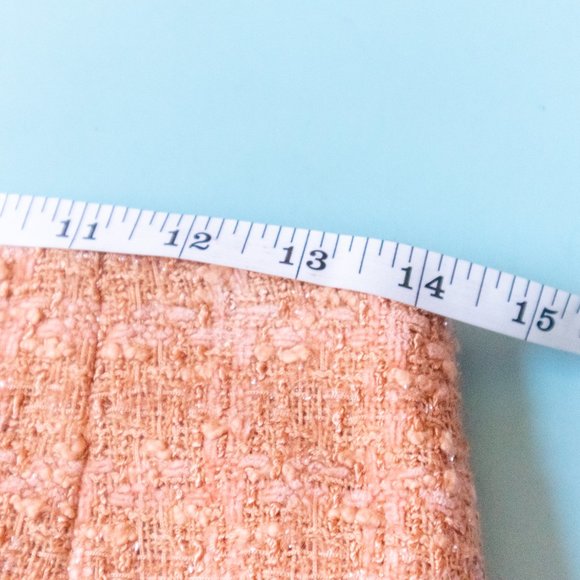 Rickie Freeman for Teri Jon Peach Tweed Knit Fringe Trim Skirt Suit Set Size 6 - Picture 13 of 16